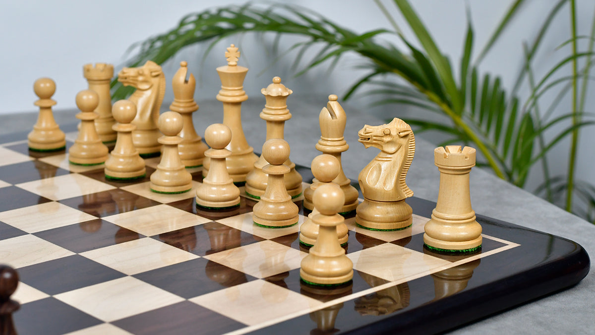 4.0'' Prestige Staunton Series Weighted Chess Pieces in Anjan Wood & Box Wood - 1560 Grams