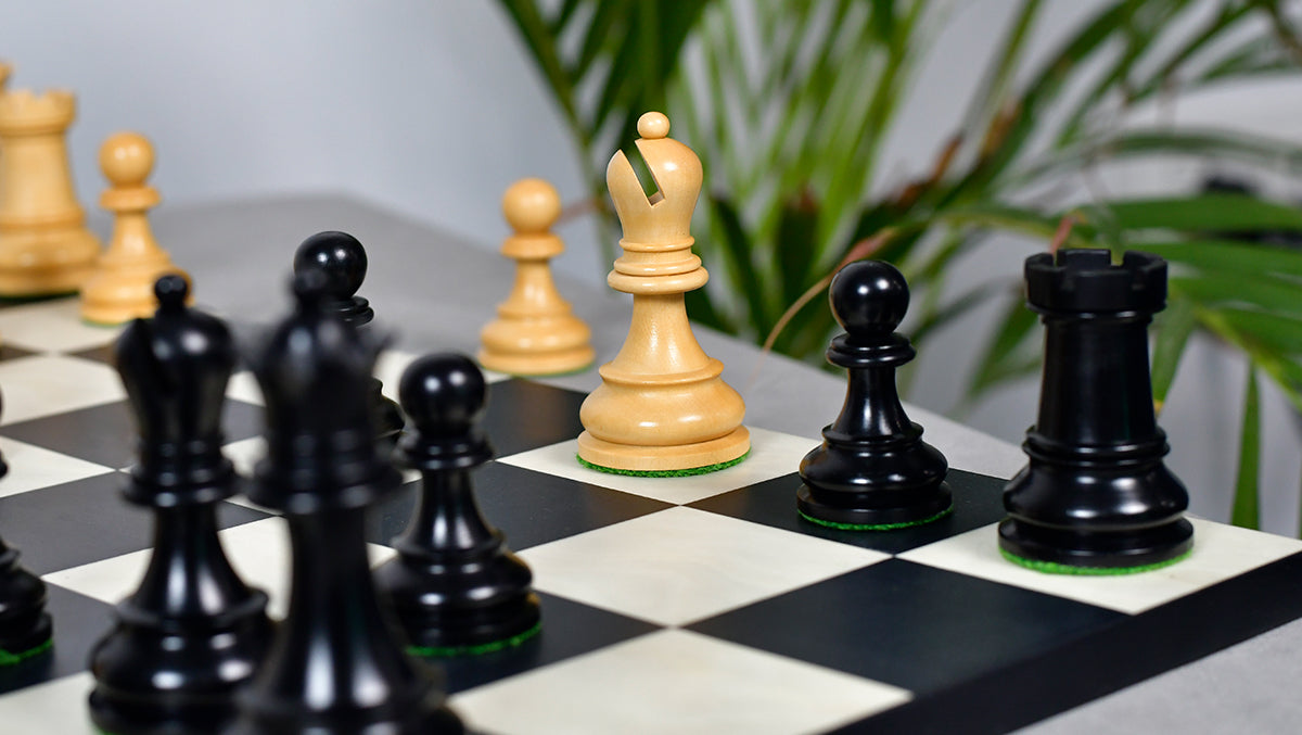 British Chess Company (BCC) Popular Staunton Double Collared Chess Pieces in Ebony & Boxwood - 4.2" King