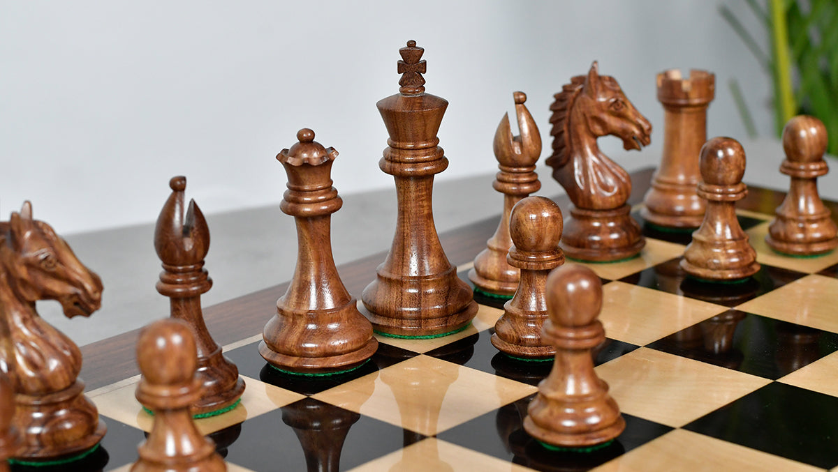 Derby Knight Staunton Weighted Chess Pieces in Sheesham & Boxwood - 4.1" King