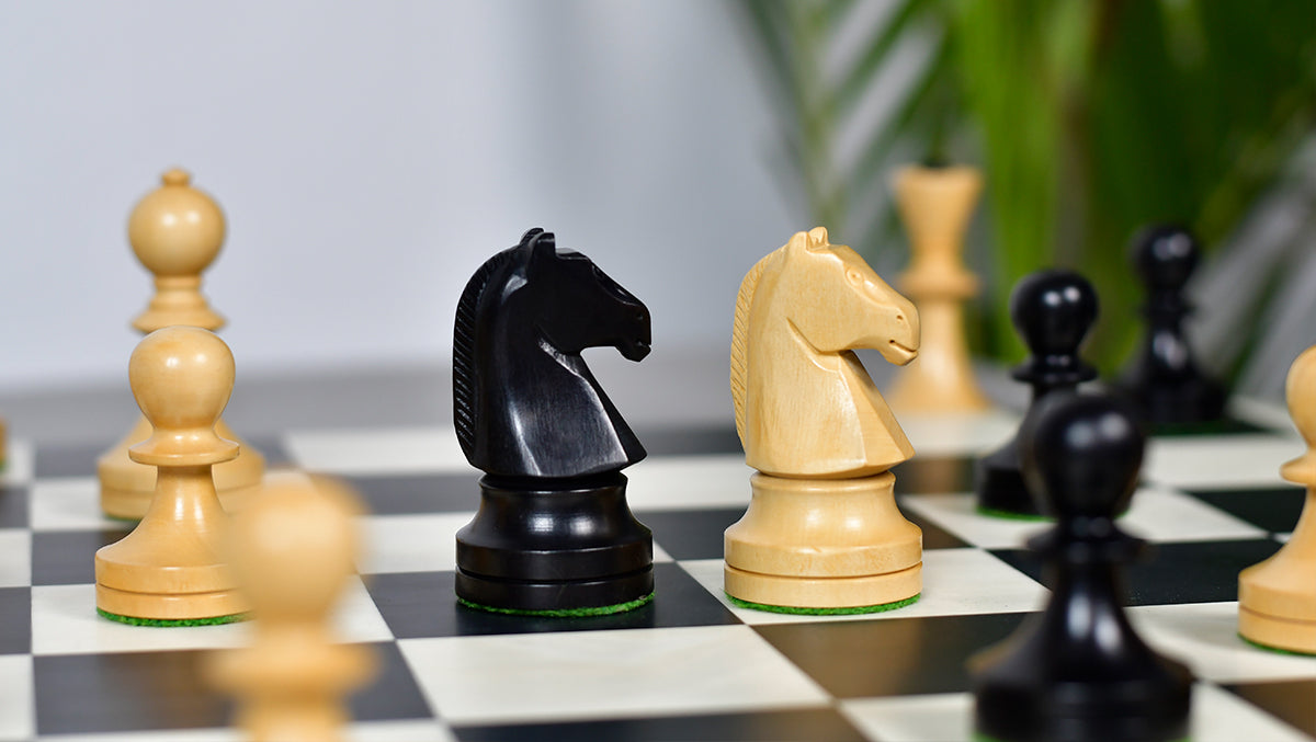 Russian (Soviet Era) Series Chess Pieces in Ebonized Boxwood & Natural Boxwood - 3.75" King