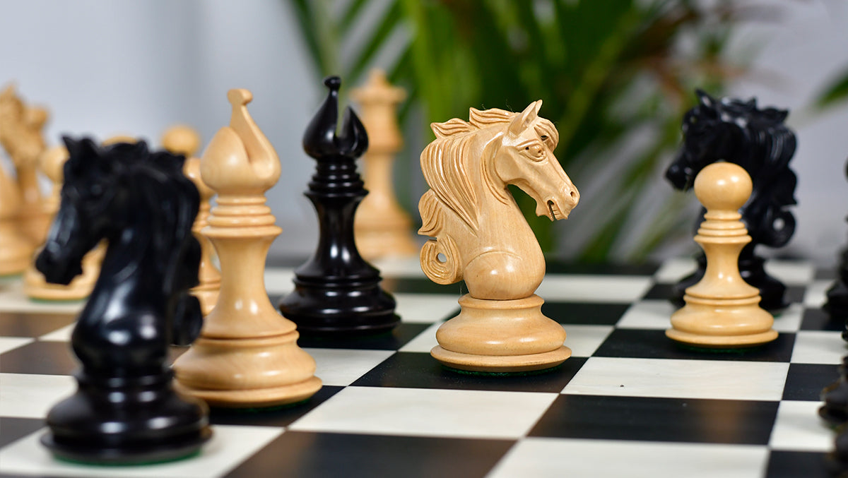 Admiral Series II Staunton Luxury Chess Pieces in Ebony Wood & Boxwood - 4.5" King