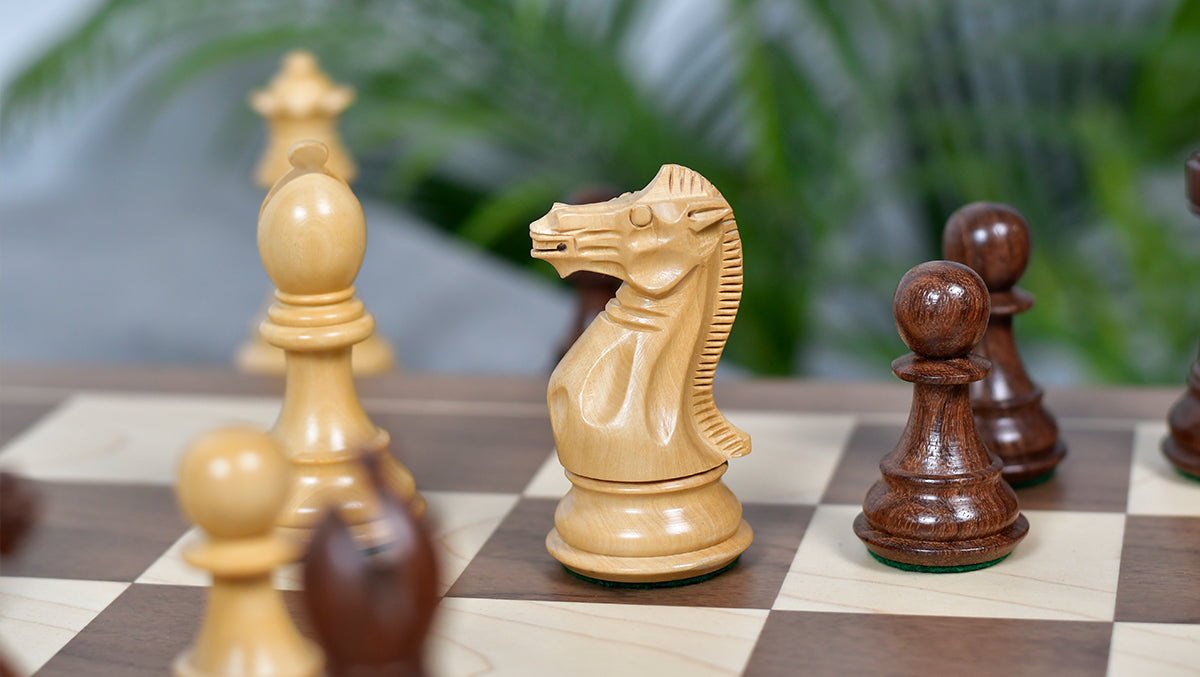 The Honour of Staunton (HOS) Series Weighted Chess Pieces in Sheesham & Natural Boxwood - 4.0" King