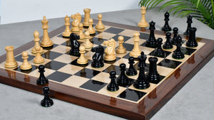 Combo Of Vintage 1915-1925 Nimzovich Staunton Chess Pieces in Ebony & Boxwood – 3.75" King With Solid Wooden Indian Chess Board in Genuine Ebony Wood & Maple Wood with Sheesham Wood Border