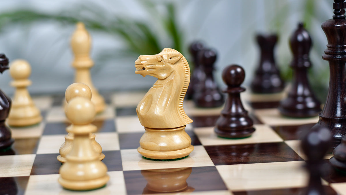4.0" Desert Gold Staunton Series Wooden Chess Pieces in Rosewood & Box Wood - 1300 Grams