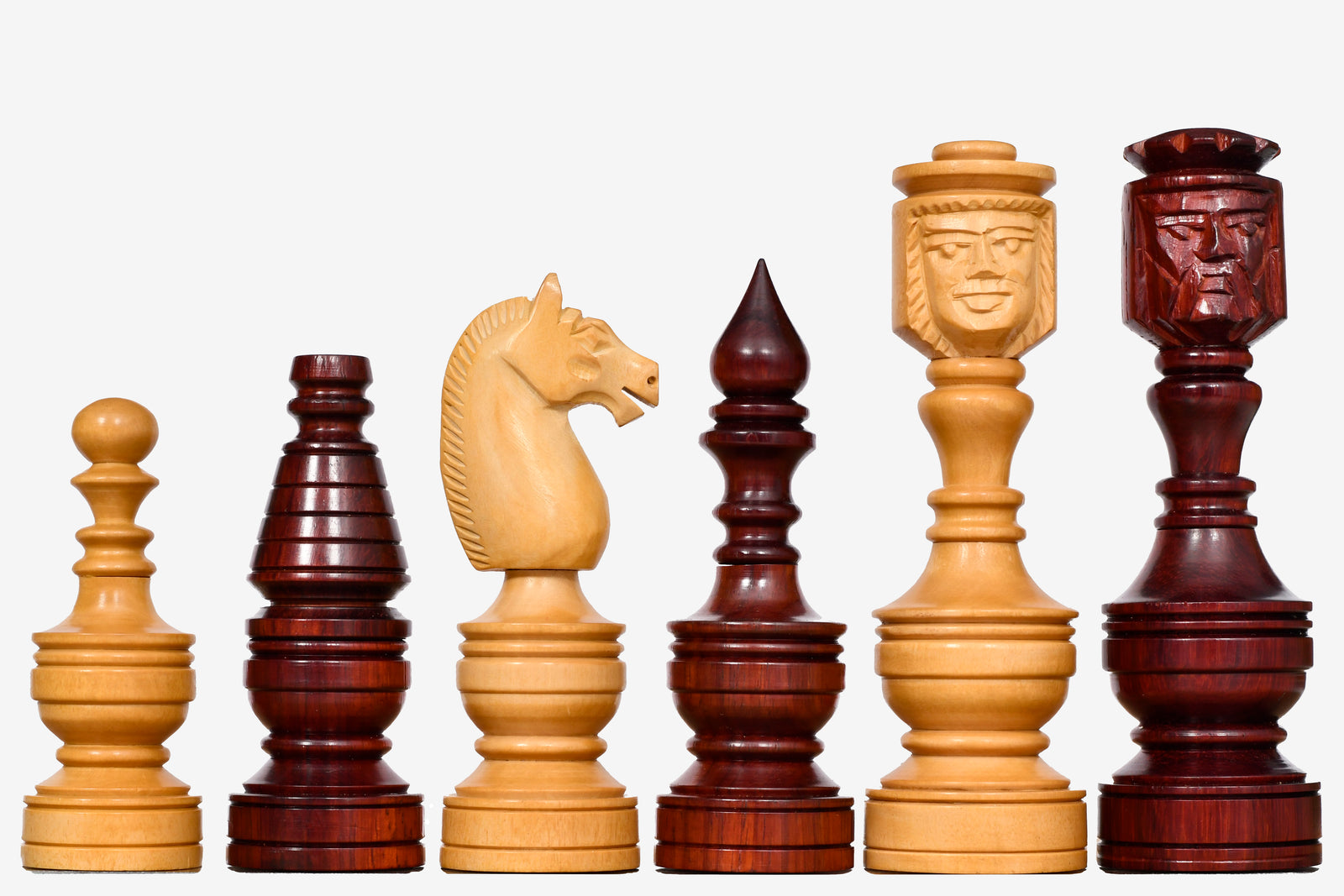 Northern Traditional Art Collector Edition Carved King & Queen Face Chess Pieces in Bud Rosewood & Boxwood – 5.1” King