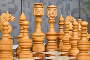 Northern Traditional Art Collector Edition Carved King & Queen Face Chess Pieces in Bud Rosewood & Boxwood – 5.1” King