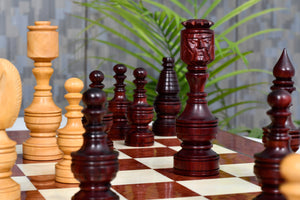 Northern Traditional Art Collector Edition Carved King & Queen Face Chess Pieces in Bud Rosewood & Boxwood – 5.1” King