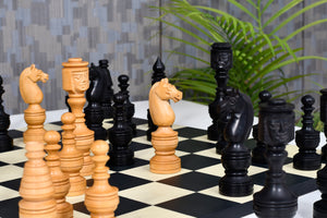 The Northern Traditional Art Collector Edition Carved King & Queen Face Chess Pieces in Ebonized & Boxwood – 5.1” King