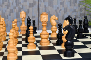 The Northern Traditional Art Collector Edition Carved King & Queen Face Chess Pieces in Ebonized & Boxwood – 5.1” King