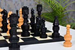 The Northern Traditional Art Collector Edition Carved King & Queen Face Chess Pieces in Ebonized & Boxwood – 5.1” King