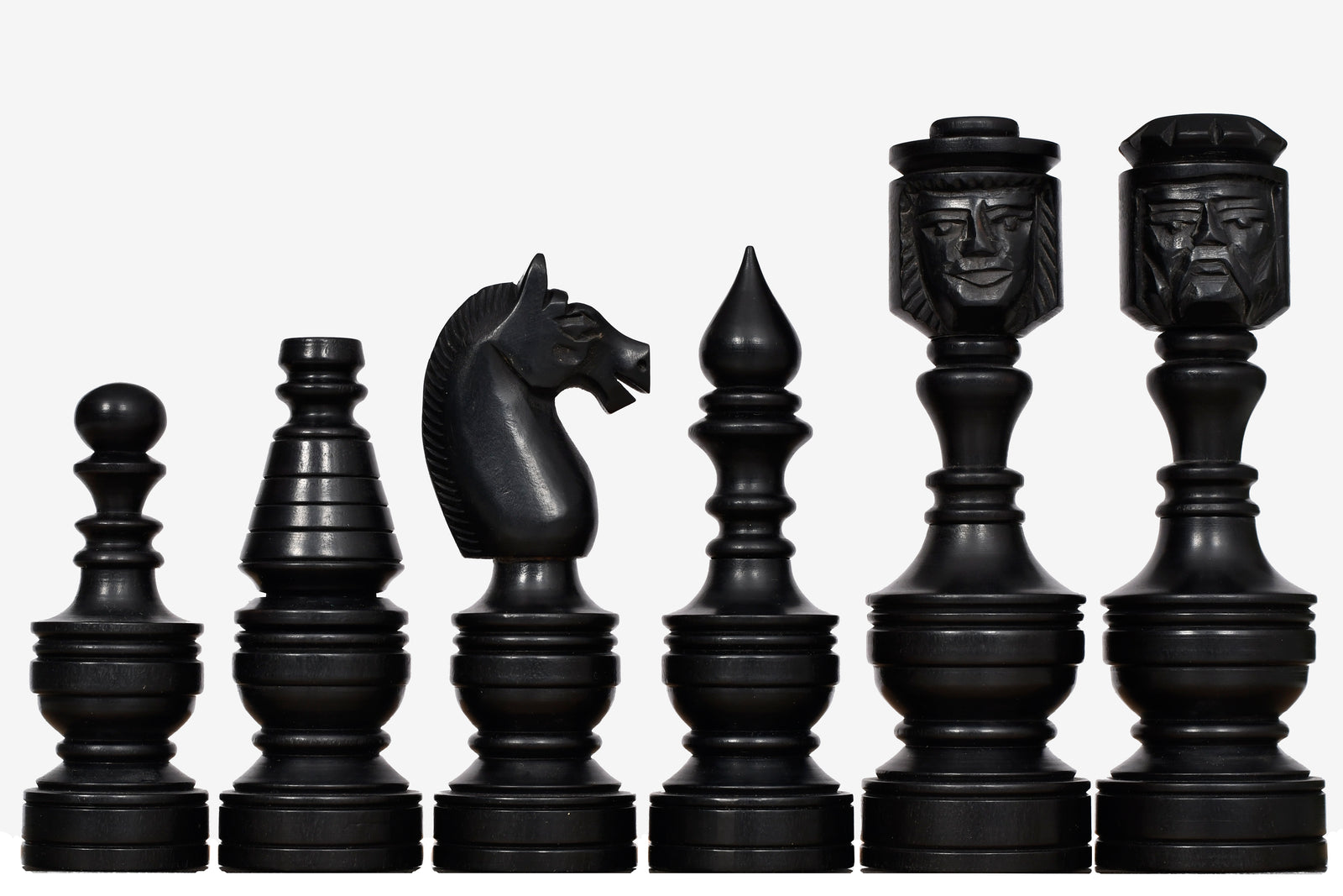 The Northern Traditional Art Collector Edition Carved King & Queen Face Chess Pieces in Ebonized & Boxwood – 5.1” King