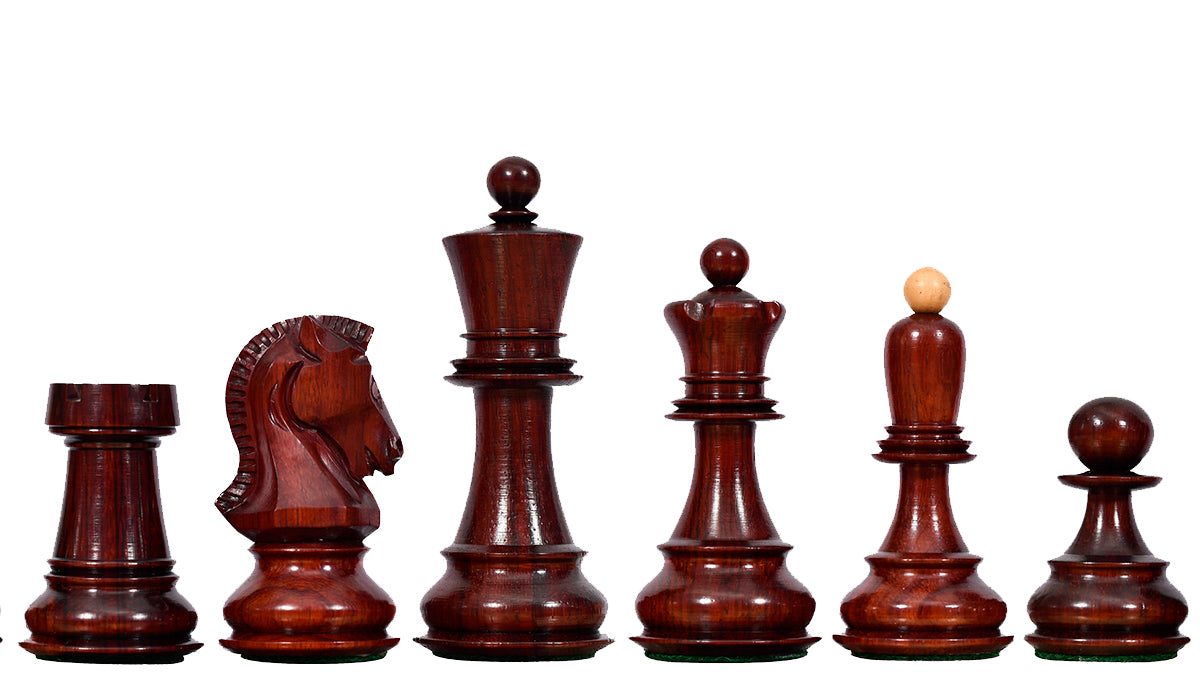 1950 Reproduced Dubrovnik Bobby Fischer Chessmen Version 3.0 in Bud Rose Wood / Box Wood - 3.75" King
