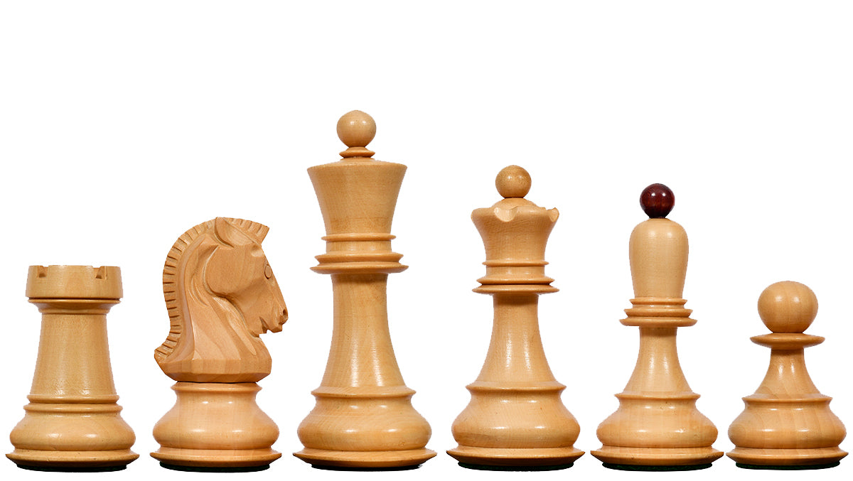 1950 Reproduced Dubrovnik Bobby Fischer Chessmen Version 3.0 in Bud Rose Wood / Box Wood - 3.75" King