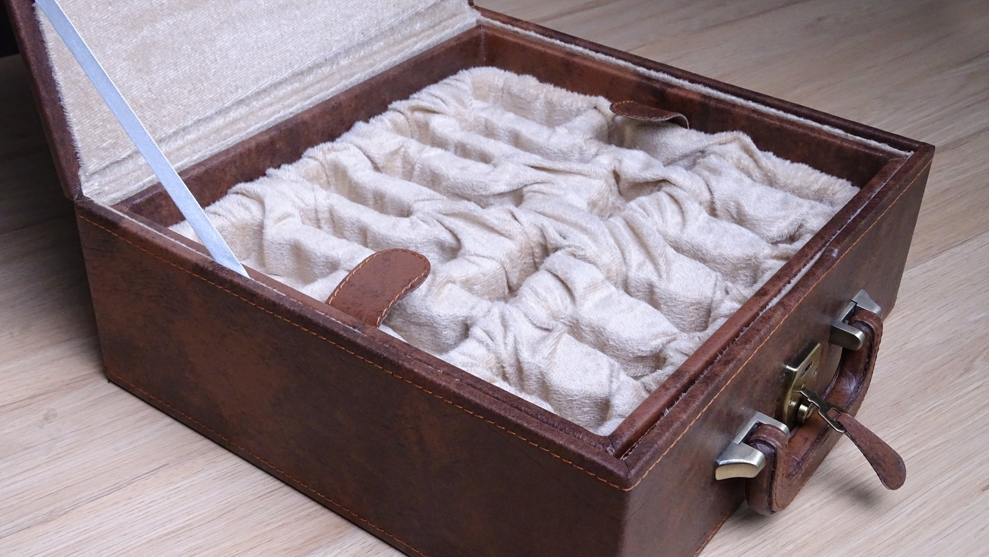 Solid Chess Storage Box in Brown Faux Leather