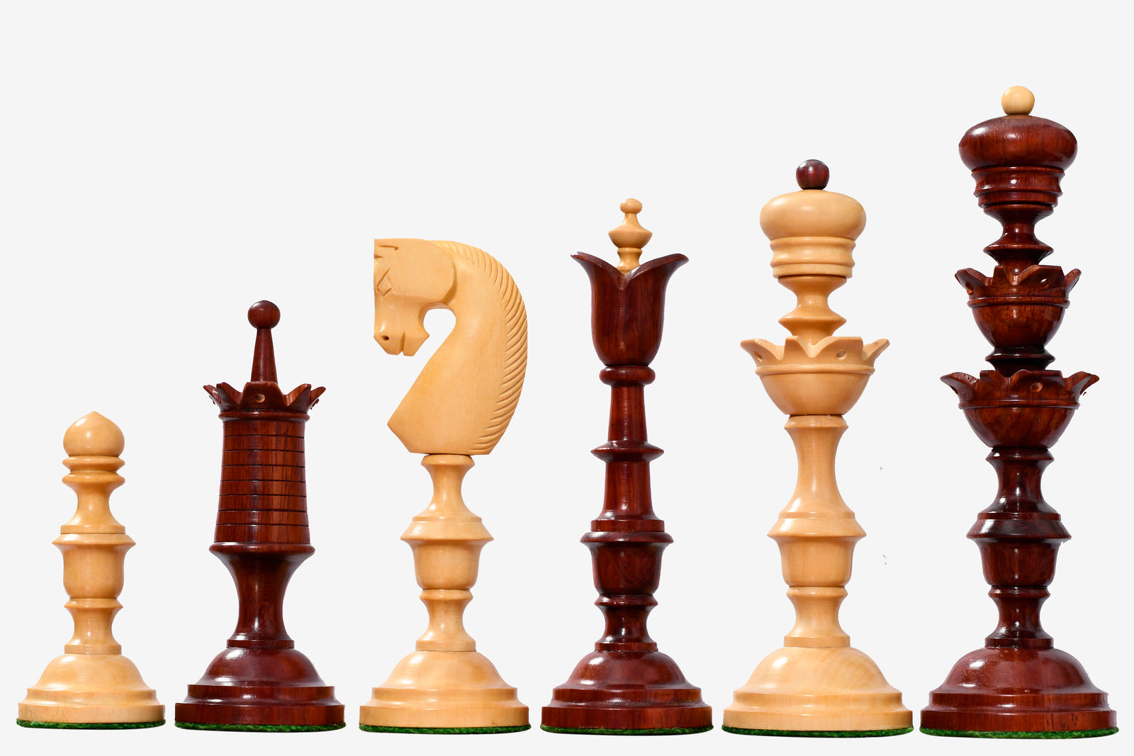 Reproduced Antique Series Wooden Chess Pieces in Bud Rosewood & Boxwood - 5.95" King