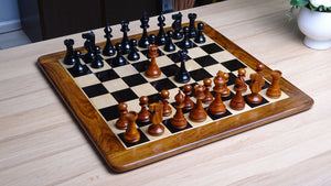 The 1973 Philippines Repro International Tournament Chess Pieces in 4.2 Inch King Ebonized & Antique Boxwood - 1350 Grams