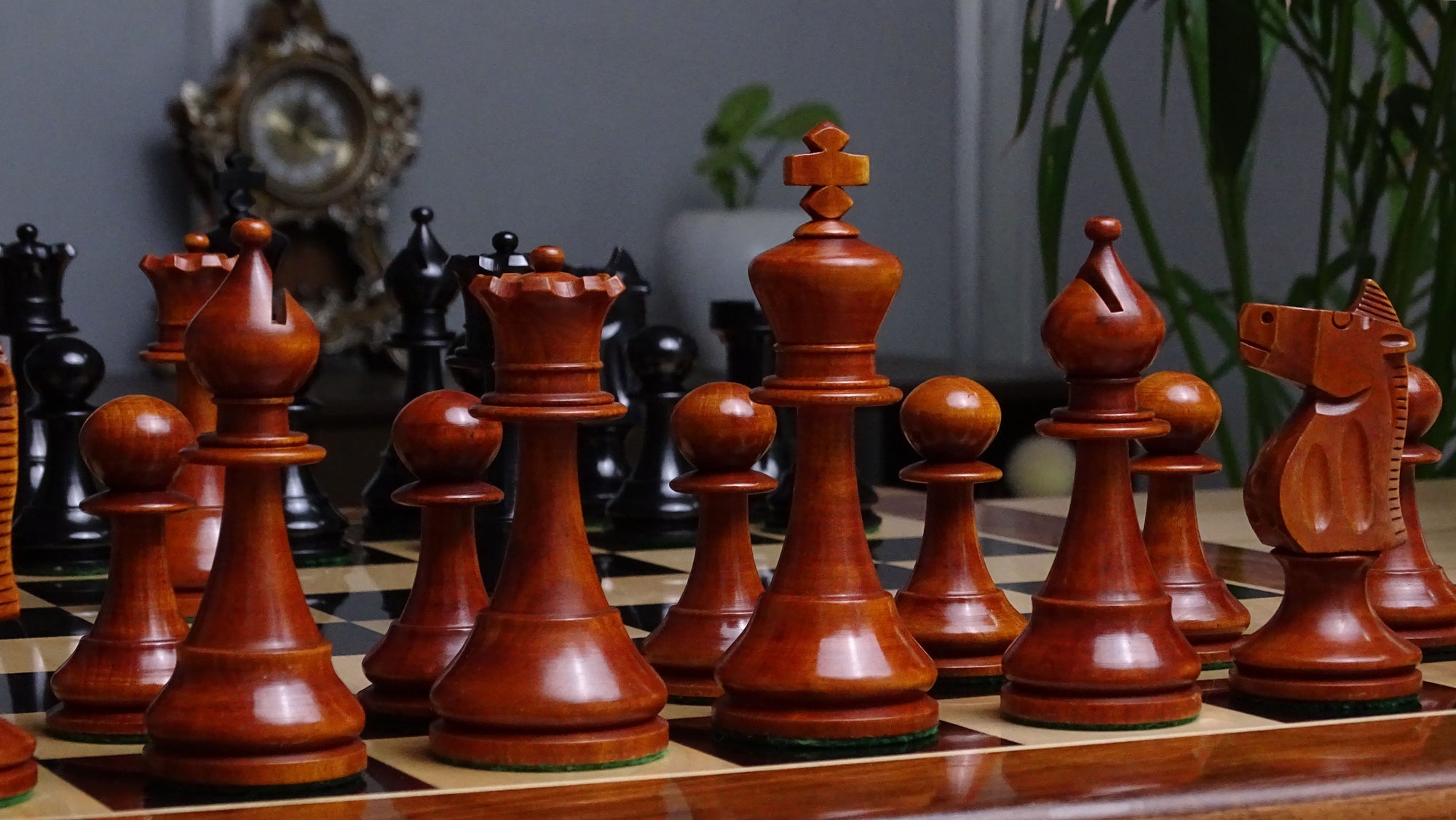 The 1973 Philippines Repro International Tournament Chess Pieces in 4.2 Inch King Ebonized & Antique Boxwood - 1350 Grams