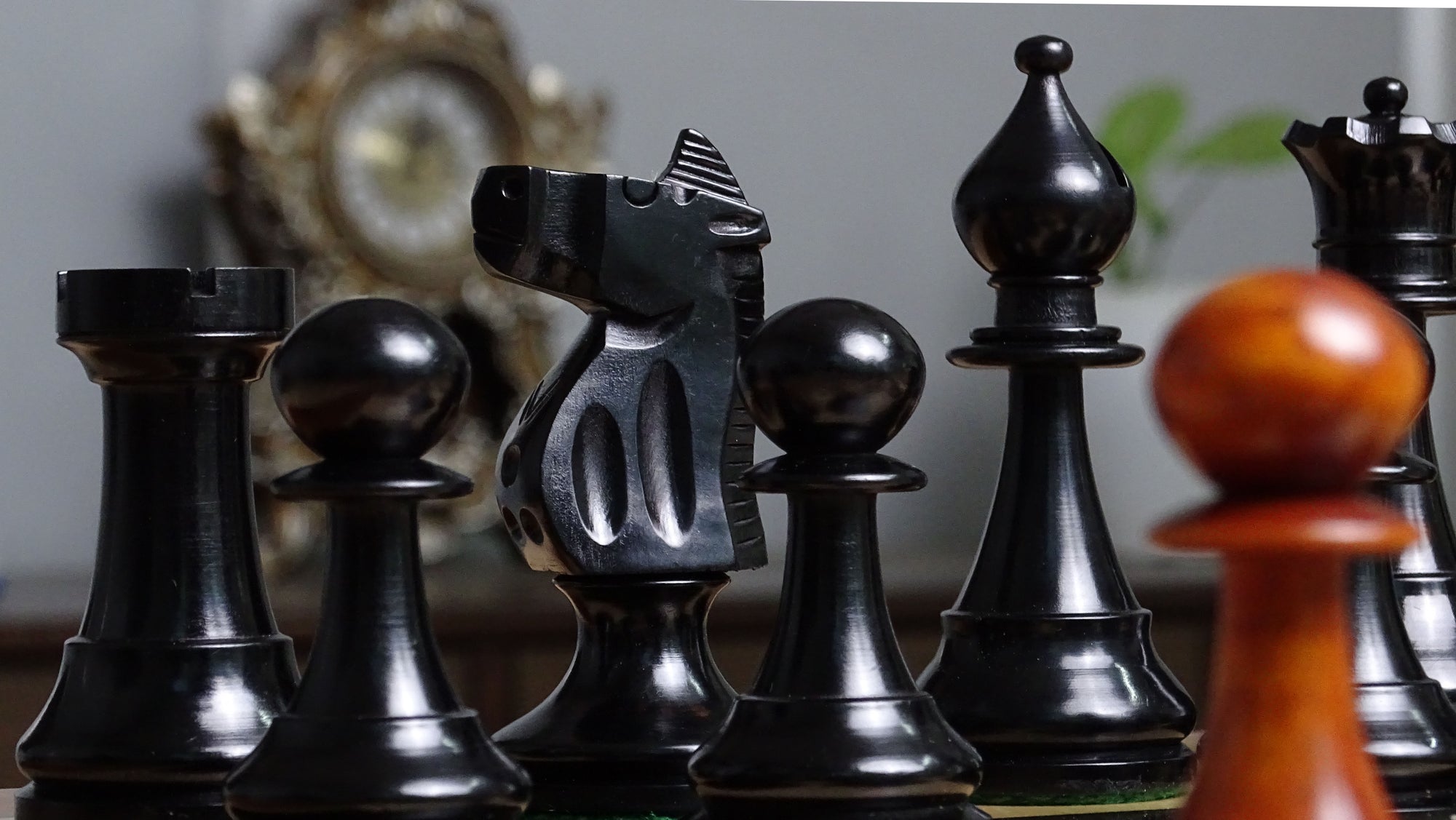 The 1973 Philippines Repro International Tournament Chess Pieces in 4.2 Inch King Ebonized & Antique Boxwood - 1350 Grams