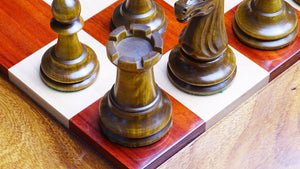 Circa 1887 Turner Teich Soviet-Staunton Style Weighted 4" Chess Pieces in Ebony & Antiqued Boxwood - 1700 Grams Weight