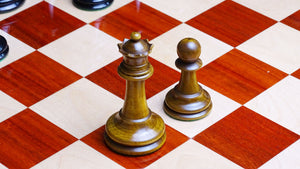 Circa 1887 Turner Teich Soviet-Staunton Style Weighted 4" Chess Pieces in Ebony & Antiqued Boxwood - 1700 Grams Weight