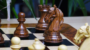 The Old Columbian Series Weighted Chess Pieces in Sheesham Wood and Boxwood 3.8 Inch King - 1000 Grams Weight