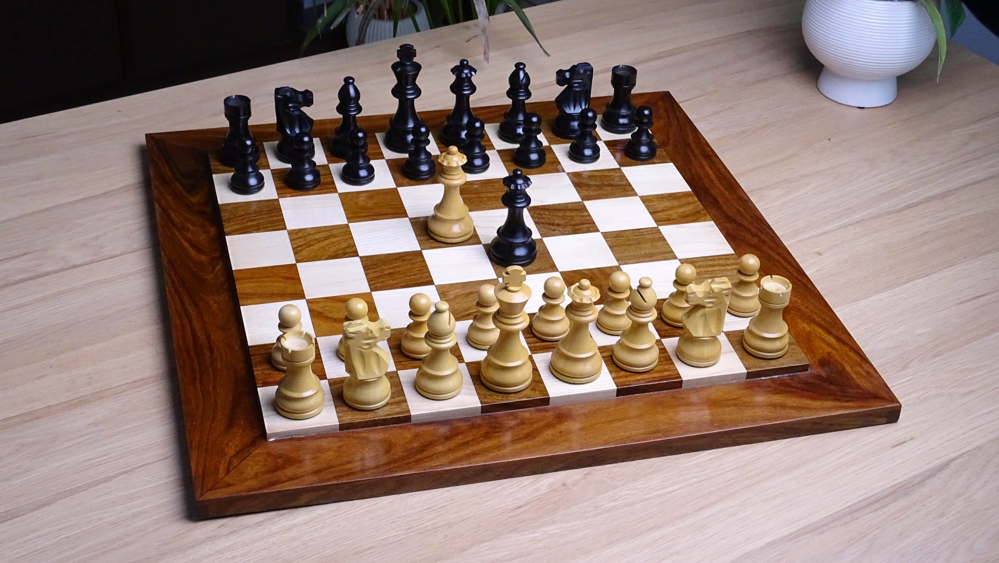 The Repro of French Lardy Wooden Chess Pieces in Ebonized Boxwood 3 ¾ Inch King - 1240 GMS Weight