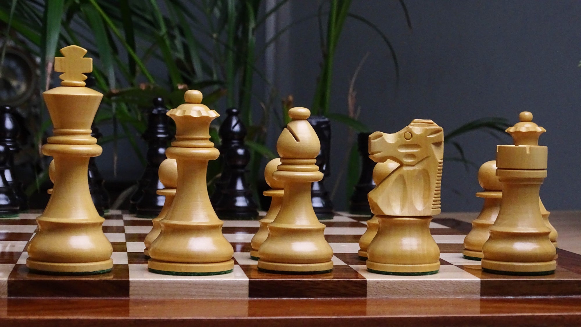The Repro of French Lardy Wooden Chess Pieces in Ebonized Boxwood 3 ¾ Inch King - 1240 GMS Weight