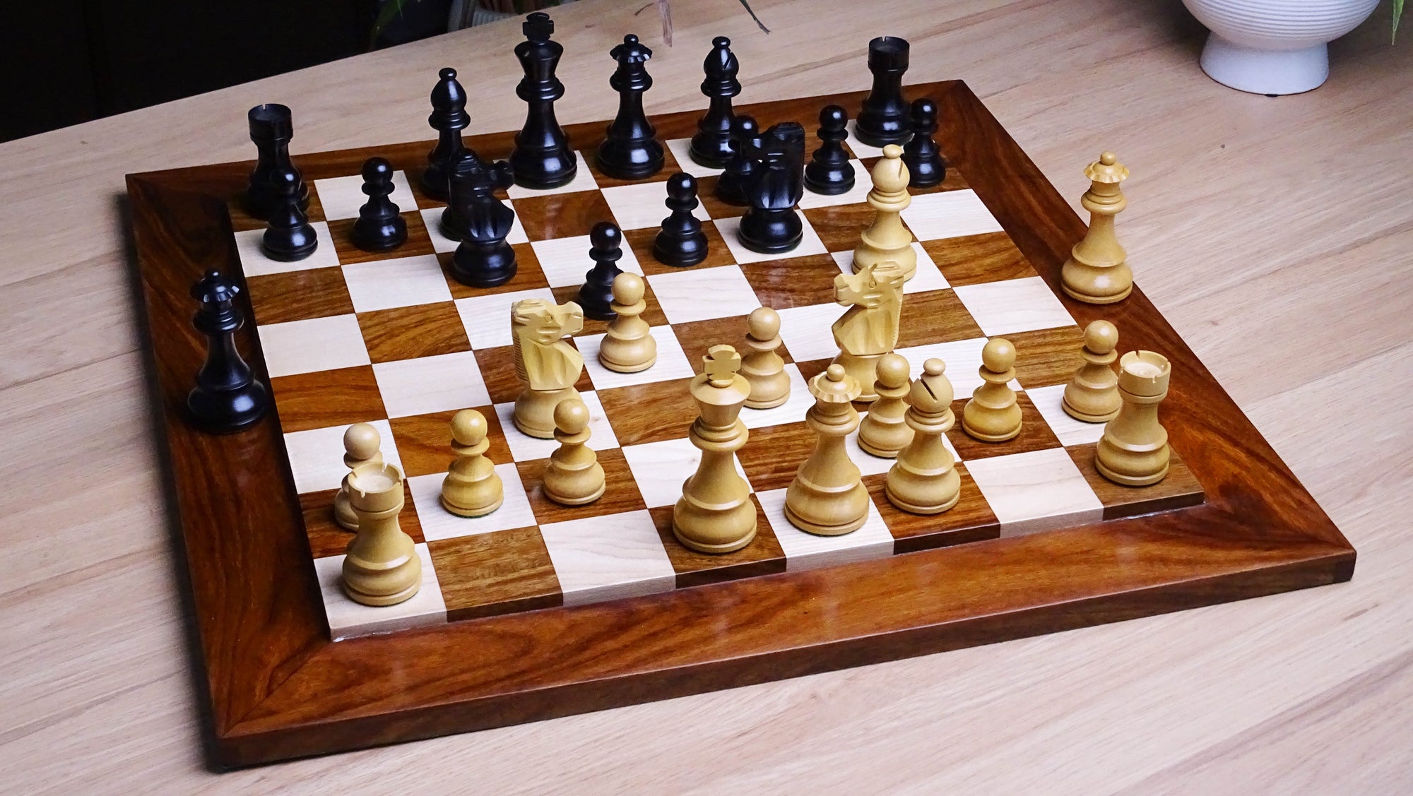 The Repro of French Lardy Wooden Chess Pieces in Ebonized Boxwood 3 ¾ Inch King - 1240 GMS Weight