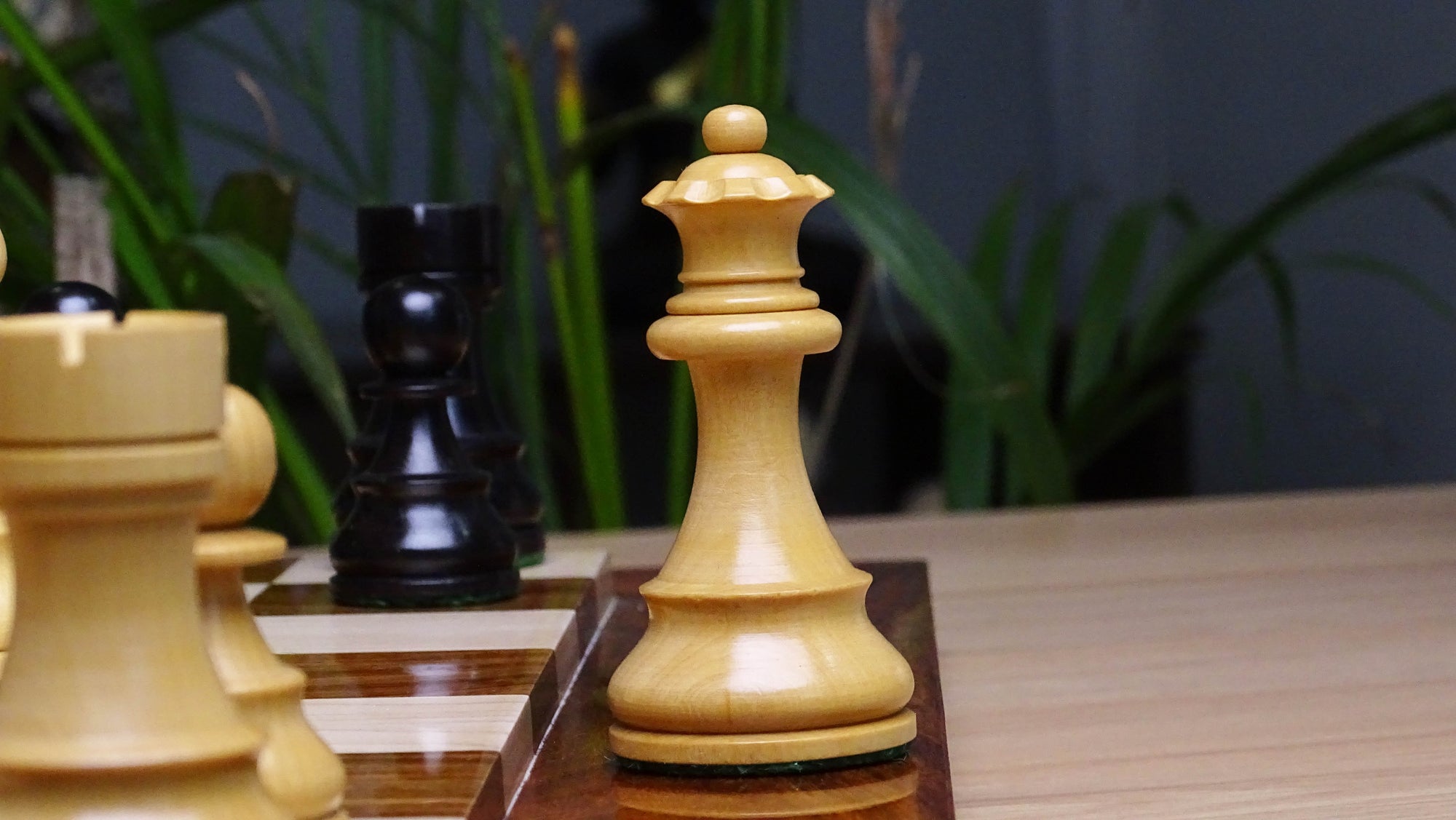 The Repro of French Lardy Wooden Chess Pieces in Ebonized Boxwood 3 ¾ Inch King - 1240 GMS Weight