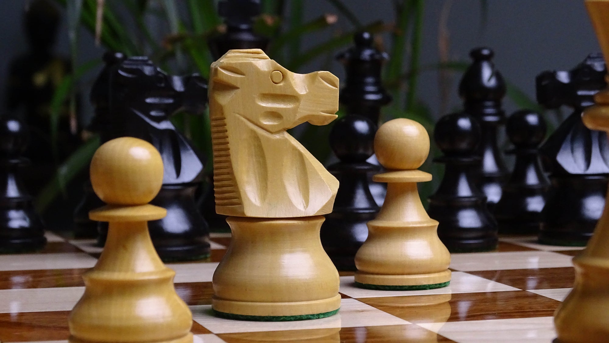 The Repro of French Lardy Wooden Chess Pieces in Ebonized Boxwood 3 ¾ Inch King - 1240 GMS Weight