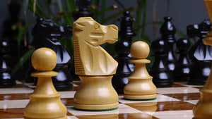 The Repro of French Lardy Wooden Chess Pieces in Ebonized Boxwood 3 ¾ Inch King - 1240 GMS Weight