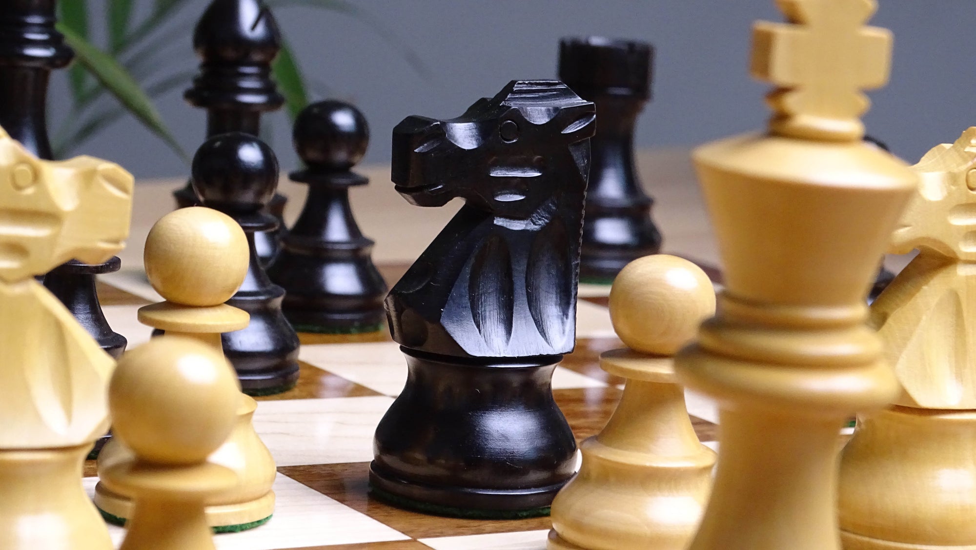 The Repro of French Lardy Wooden Chess Pieces in Ebonized Boxwood 3 ¾ Inch King - 1240 GMS Weight