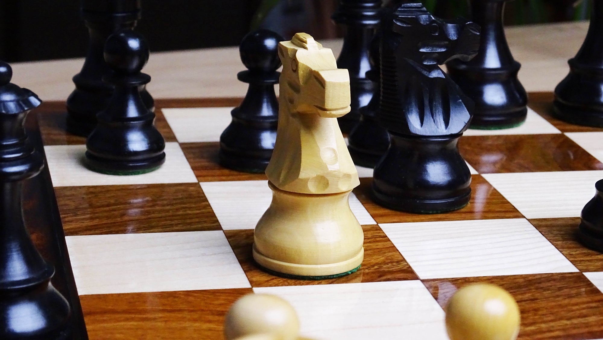 The Repro of French Lardy Wooden Chess Pieces in Ebonized Boxwood 3 ¾ Inch King - 1240 GMS Weight