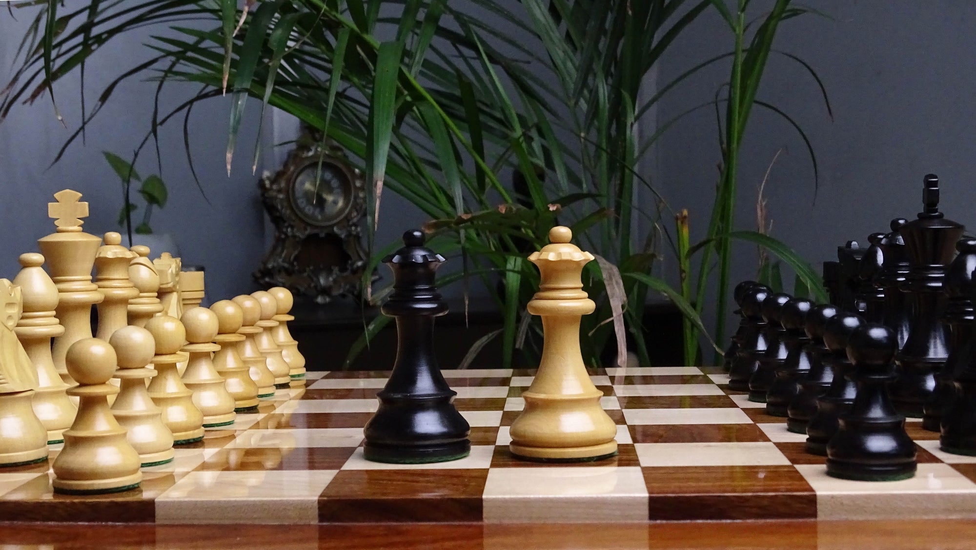The Repro of French Lardy Wooden Chess Pieces in Ebonized Boxwood 3 ¾ Inch King - 1240 GMS Weight