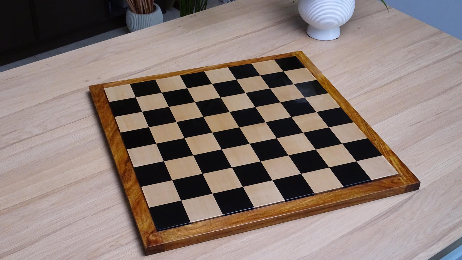 Wooden Indian Chess Board in Ebony Wood & Maple Wood with Sheesham Wood Border 19" - 50 mm Square