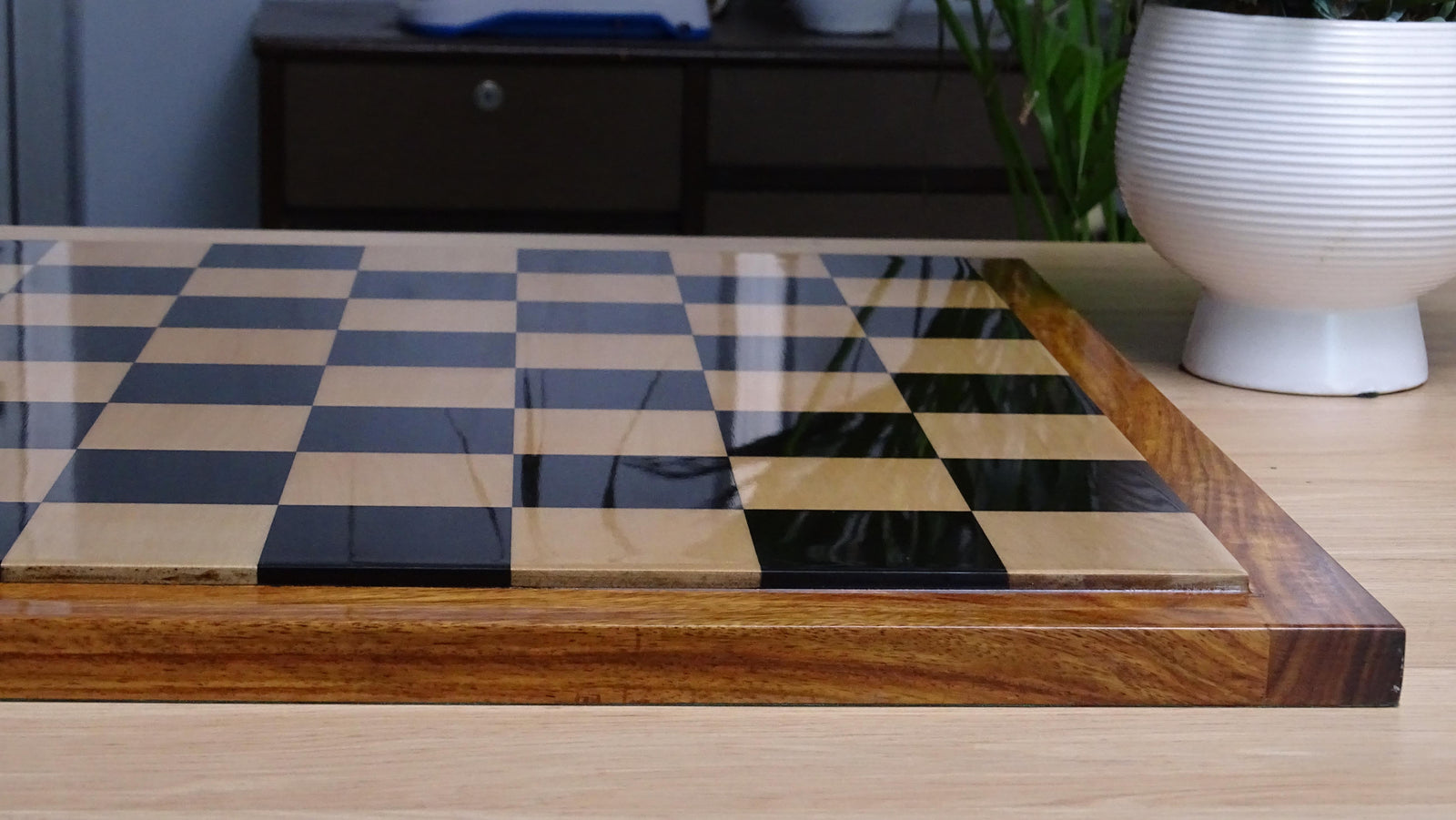 Wooden Indian Chess Board in Ebony Wood & Maple Wood with Sheesham Wood Border 19" - 50 mm Square
