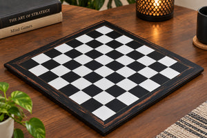 Wooden Chess Board in Deluxe Black Dyed Poplar & White Erable Look with Epoxy Matte Finish -21"  55 mm