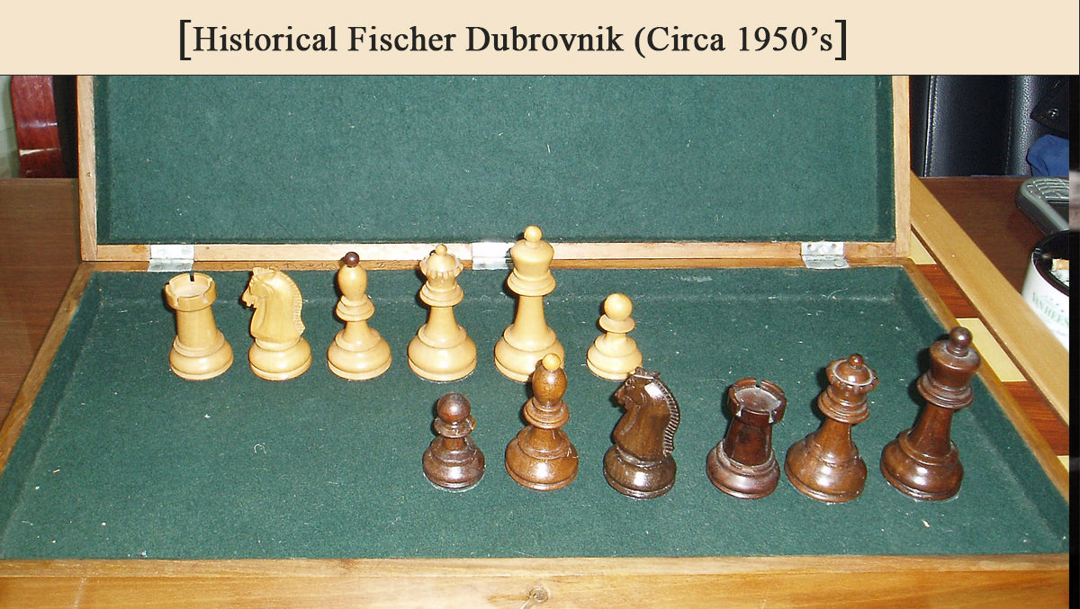 1950s' Fischer Dubrovnik Weighted Chess Pieces Set in Genuine Ebony Wood / Distressed Antique Wood - 4.25" King Size