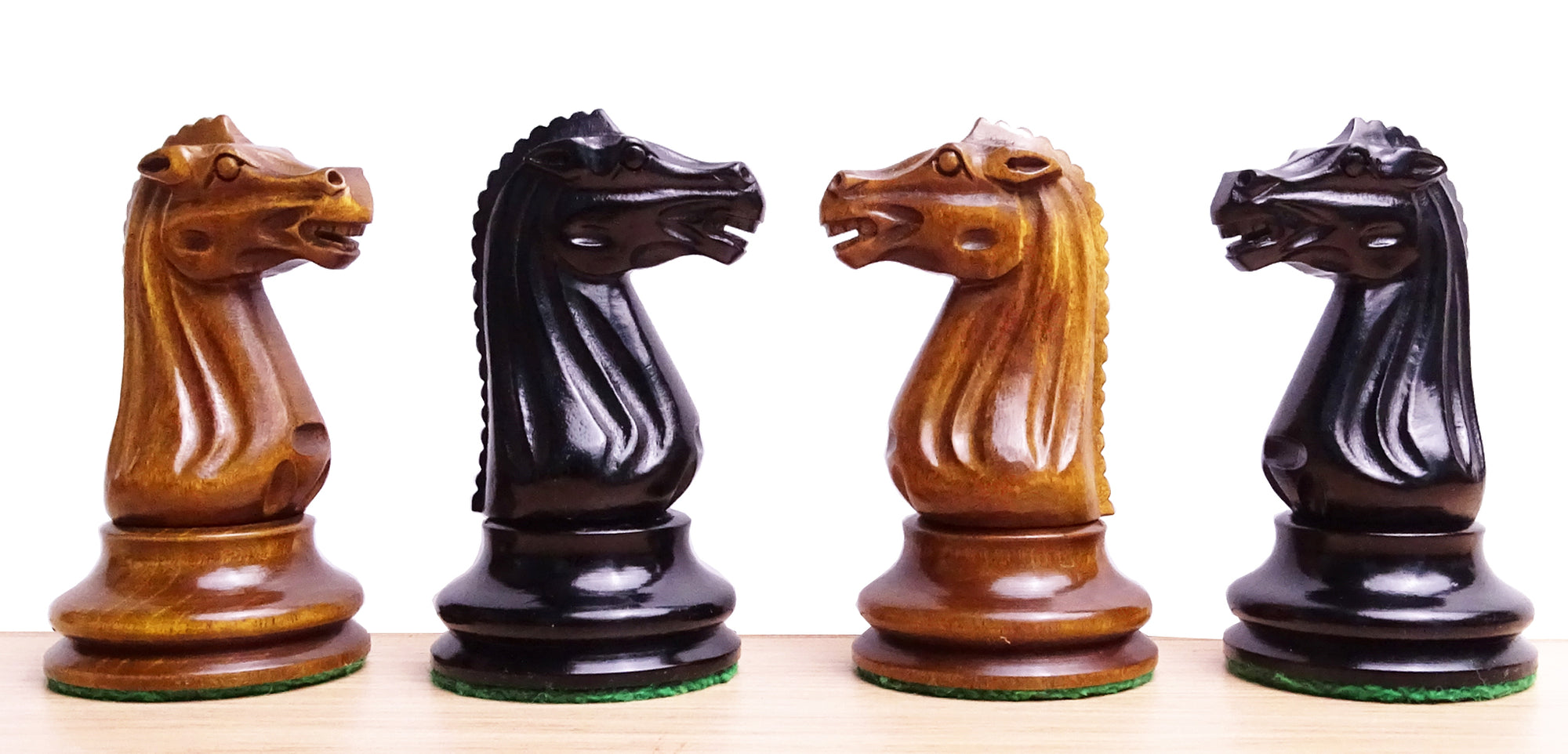 Circa 1887 Turner Teich Soviet-Staunton Style Weighted 4" Chess Pieces in Ebony & Antiqued Boxwood - 1700 Grams Weight