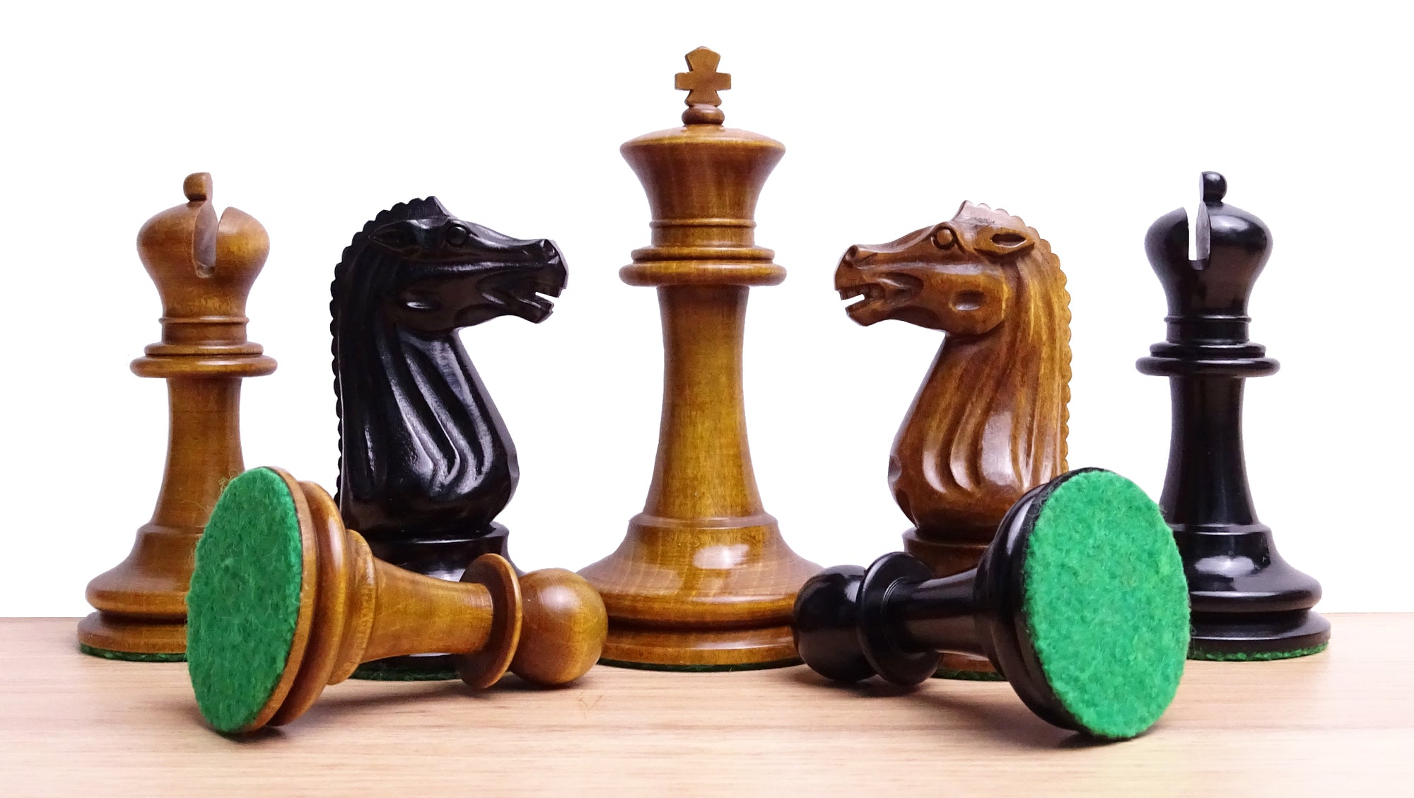 Circa 1887 Turner Teich Soviet-Staunton Style Weighted 4" Chess Pieces in Ebony & Antiqued Boxwood - 1700 Grams Weight