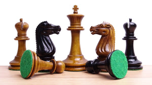 Circa 1887 Turner Teich Soviet-Staunton Style Weighted 4" Chess Pieces in Ebony & Antiqued Boxwood - 1700 Grams Weight