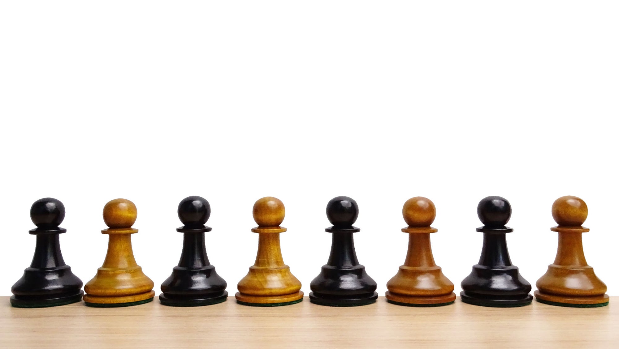 The Japanese Golden Castle "The Craftsman" Master Chess Set Pieces Only in Ebony & Distressed Antiqued Boxwood 3.50 inch King - 1300 Grams Weight