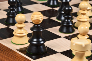 Reproduced Antique Series Austrian Coffee House Old Vienna Chess Pieces in Ebonized Box Wood - 4.2" King