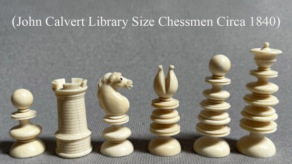 Circa 1840 St. John Pre-Staunton Calvert Library Size 3.3 Inch Chessmen in Genuine Ebony & Antiqued Boxwood - 900 grams