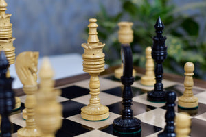 Lotus Series Black Pipe Shaped Chess Pieces in Ebony & Box Wood - 6.14" King