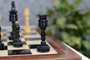 Lotus Series Black Pipe Shaped Chess Pieces in Ebony & Box Wood - 6.14" King