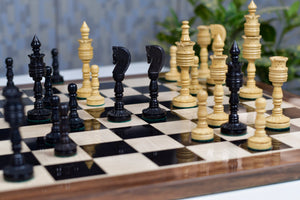 Lotus Series Black Pipe Shaped Chess Pieces in Ebony & Box Wood - 6.14" King