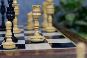 Lotus Series Black Pipe Shaped Chess Pieces in Ebony & Box Wood - 6.14" King