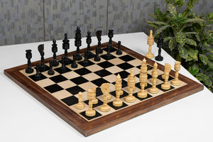 Lotus Series Black Pipe Shaped Chess Pieces in Ebony & Box Wood - 6.14" King