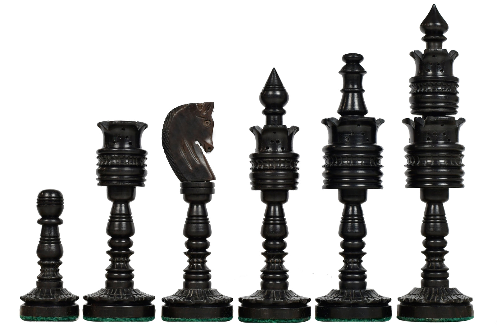Lotus Series Black Pipe Shaped Chess Pieces in Ebony & Box Wood - 6.14" King